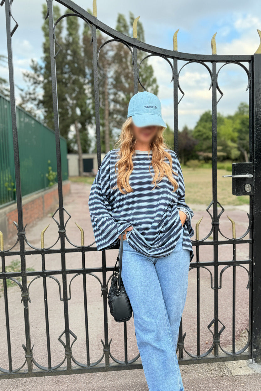 Pull léger OLI - bleu marine & bleu clair